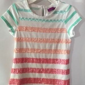 Aqua Little Girls Sequin Striped Tee Shirt 4T